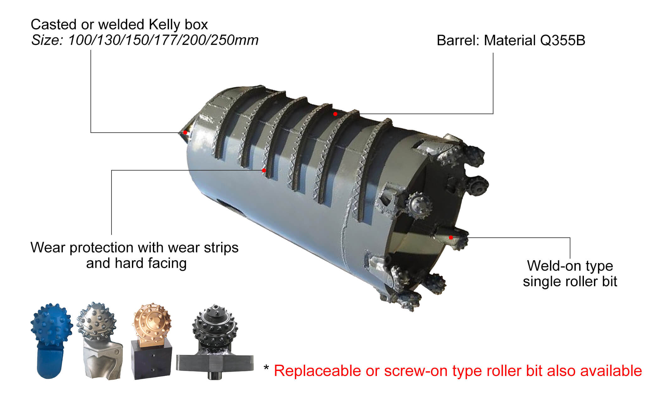 Core Barrel (with Roller Bits)